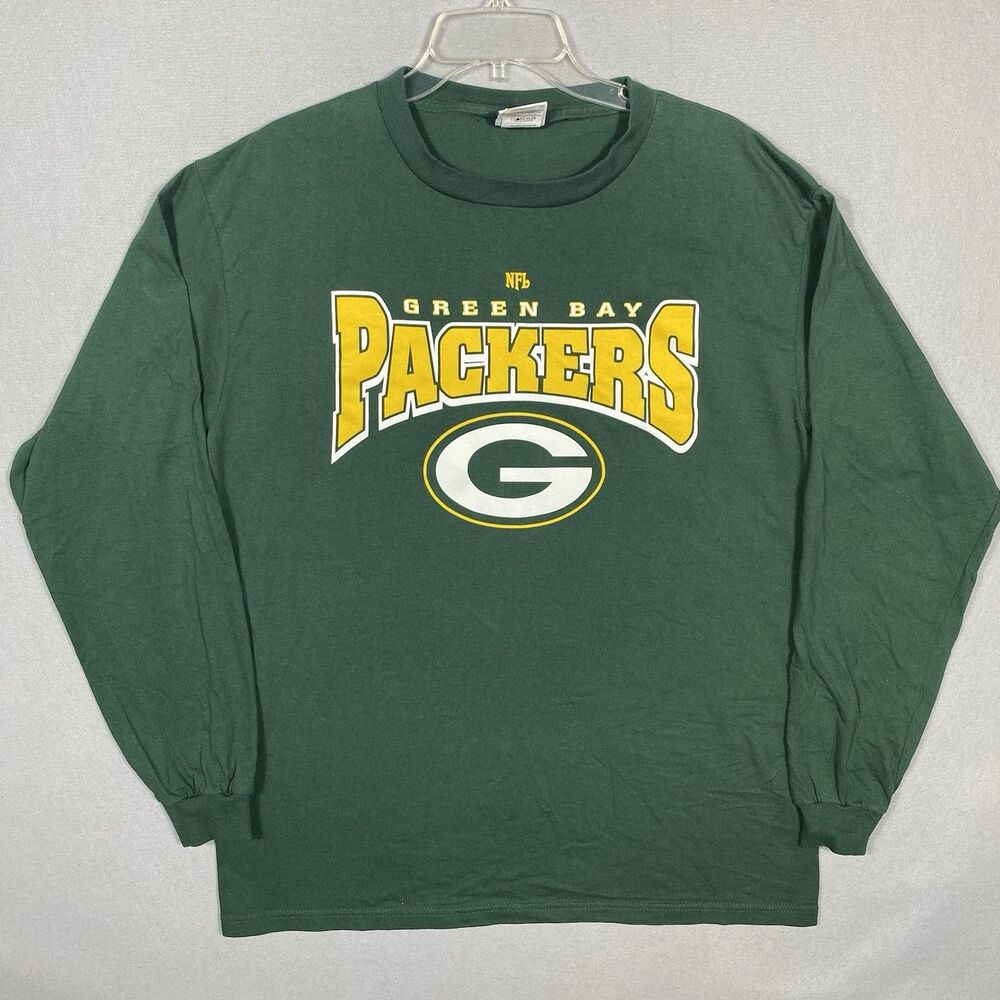 NFL Team Apparel Green Bay Packers Mens L Cotton Long‎ Sleeve Crew Neck TShirt